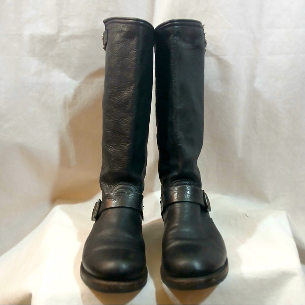 Frye Womens 7.5B Veronica Slouch Boot Black Leather Moto Riding Biker Vintage